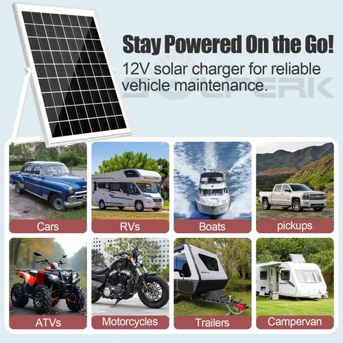 Vista 5 de SOLPERK Kit de panel solar de 10 W 12 V, cargador de batería solar impermeable + controlador MPPT inteligente + soporte de montaje ajustable