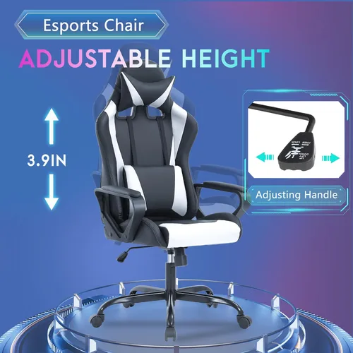 Vista 4 de PayLessHere Silla de escritorio ergonómica estilo carreras para juegos, silla de computadora con apoyabrazos, silla de escritorio de trabajo de PU