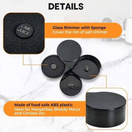 Vista 3 de MAOPINER Herramienta de barman de vidrio de 3 niveles con esponja, 3 bandejas de vidrio de plástico negro con borde de azúcar, jugo de lima, sal