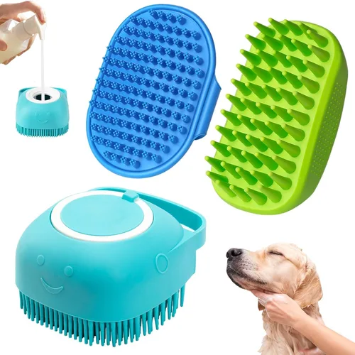 Vista 9 de Comotech Cepillo de aseo para perros 3 en 1 Cepillo de champú y estropajo con mango ajustable para perros y gatos de pelo corto y largo