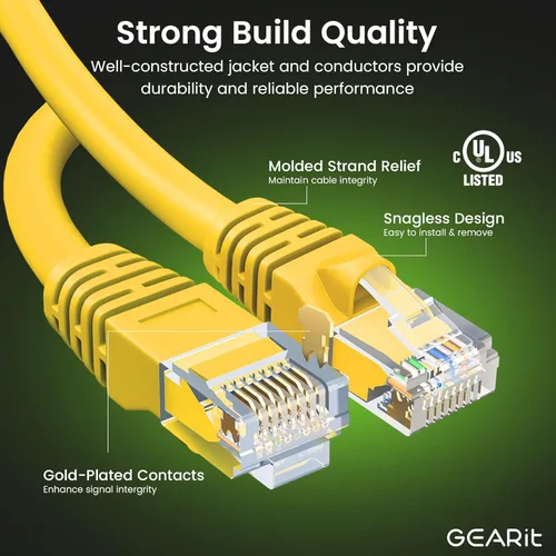 Vista 2 de GearIT Cable Ethernet Cat 6 Cat 6, cable de conexión Cat 6, cable Ethernet Cat6, cable de red, cable de Internet, amarillo de 15 pies (paquete de 10)