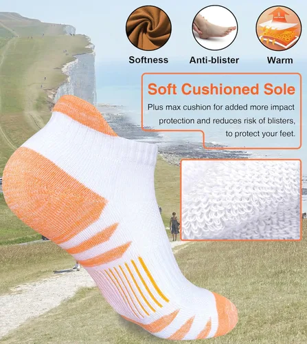 Vista 3 de Calcetines para correr atléticos para mujer, antiampollas, gruesos, acolchados, resistentes al olor, 5 pares
