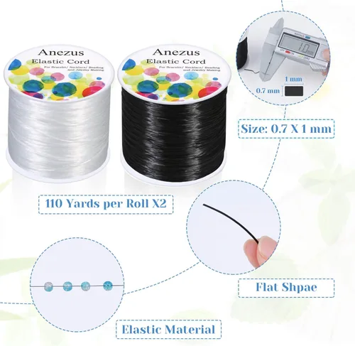 Vista 4 de anezus - Cuerda elástica para pulseras, 2 piezas de cuerda elástica para joyería con agujas grandes para cuentas de semillas, cuentas de poni
