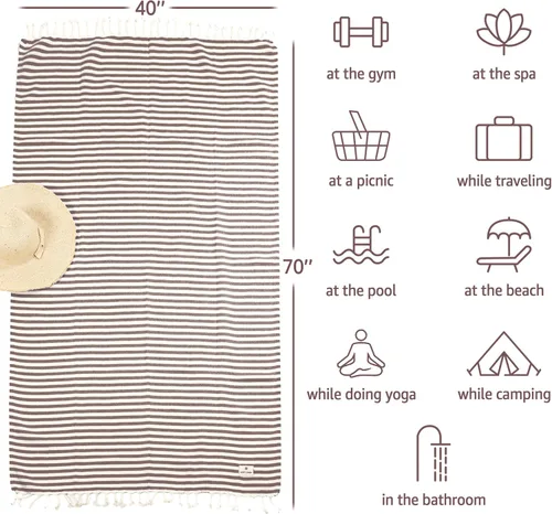 Vista 27 de American Soft Linen Peshtemal - Toallas de playa 100 % algodón, ligeras, sin arena, de secado rápido, para piscina de playa, juego de peshtemal