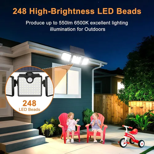 Vista 6 de Aolyty Luces solares con sensor de movimiento, luces estroboscópicas solares impermeables IP65, luces de pared estroboscópicas - Blanco