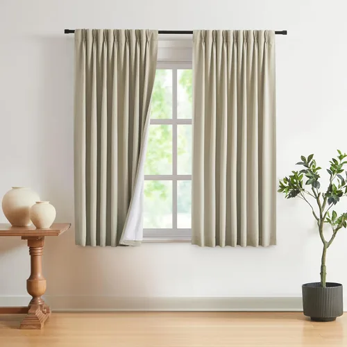 Vista 101 de Vision Home Cortinas marrones con pliegues pinzados, opacas completas, cortinas de ventana de lino mezclado para oscurecer la habitación, cortinas