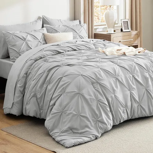 Vista 21 de Bedsure Juego de edredón tamaño individual XL, juego de ropa de cama extra largo de 5 piezas, cama plisada rosa en una bolsa con edredón, sábanas