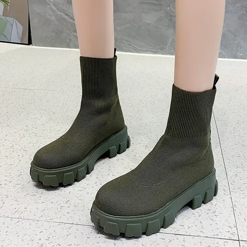 Vista 3 de Botas al tobillo con suela de lengüeta para mujer tacón bajo botas Chelsea elásticas botines cortos