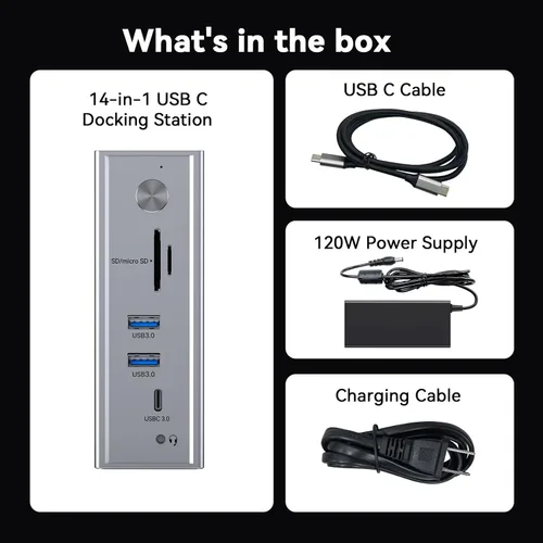 Vista 9 de TobenONE DisplayLink Docking Station 3 Monitors, 14-in-1 Triple Monitor Dock for M1-M5 MacBook/Mac mini, Windows, Chrome