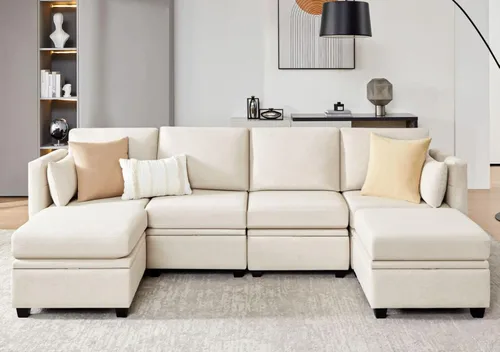 Vista 22 de Weture Sofá cama modular seccional, sofá cama reversible, sofá cama modular de 6 asientos con almacenamiento y diván, sofás para sala de estar, beige