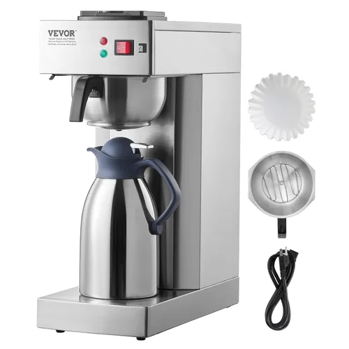 VEVOR Cafetera de goteo comercial de 12 tazas, cafetera con jarra térmica para mantener el calor o el frío, cafetera de acero inoxidable para