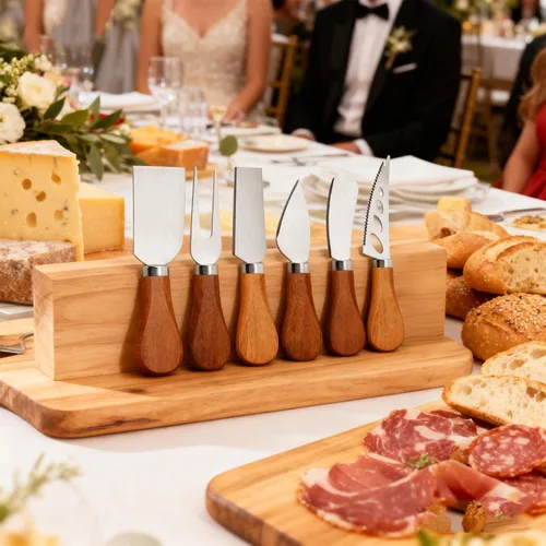 Vista 7 de Juego de accesorios para tabla de charcutería, cuchillos esparcidores de acero inoxidable con asas de madera, mini pinzas para servir, cucharas