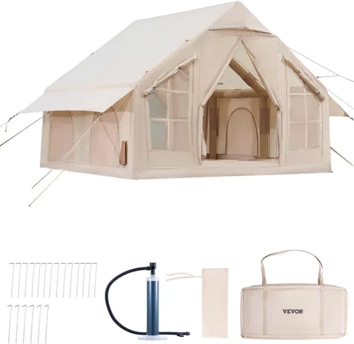 Vista 15 de VEVOR Inflatable Tents for Camping, Easy Setup Blow up Tent with Hand Pump, 4 Season Glamping Tent with Stove Jack, Doors & Mesh Windows, Storage