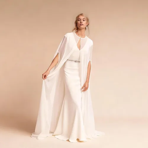 Vista 2 de kelaixiang Capas de boda para novia, velos de gasa, longitud catedral, capa de boda con agujero para el brazo