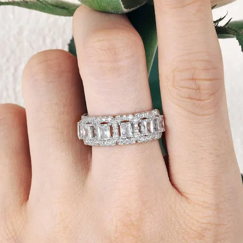 Vista 6 de Blongme Anillo de eternidad para mujer, apilable, circonita cúbica AAAAA, plata de ley 925, talla 5-10