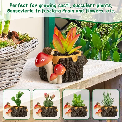 Vista 3 de Macetas para Suculentas con Forma de Erizo con Orificio de Drenaje, Macetas para Plantas de Interior/Cactus/Suculentas, Maceta de Interior Regalo