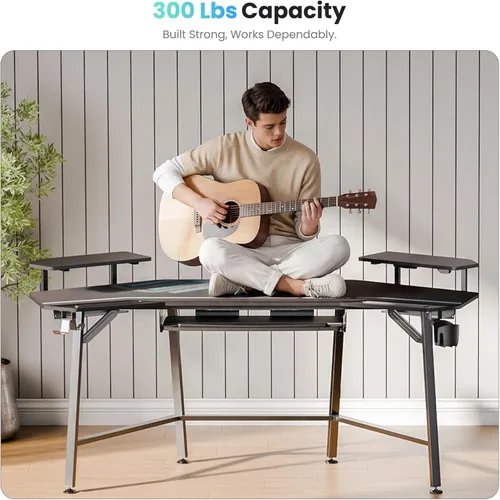 Vista 5 de EUREKA ERGONOMIC Aero - Escritorio para videojuegos de 72 pulgadas con bandeja para teclado, escritorio grande para computadora con luces LED