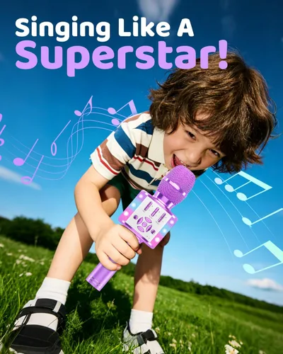 Vista 6 de Amazmic Juguetes para Niñas, Micrófono de Karaoke para Niños Micrófono para Niños Pequeños con Luces, para Niñas, Fiesta de Cumpleaños de Año Nuevo