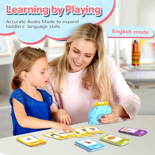 Vista 4 de Tarjetas didácticas parlantes para niños pequeños, juguetes Montessori de aprendizaje con 510 palabras visuales, discurso de bolsillo para niños