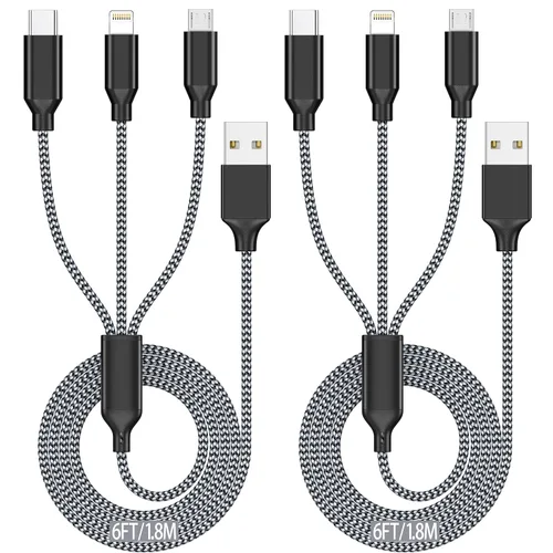 Vista 12 de IDISON Cable de carga múltiple (paquete de 3 de 4 pies), cable de carga 3 en 1, esencial de viaje, cable trenzado de nailon USB A/C, puerto USB A/C