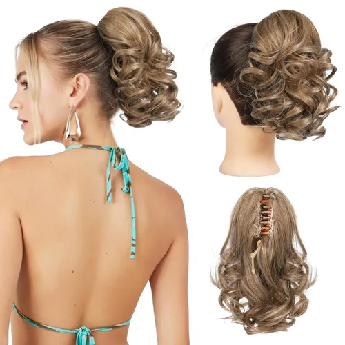 Vista 20 de REECHO Extensión de cola de caballo, 23 cm de largo, rizada, ondulada, pinza de clip para colas de caballo, extensiones de cabello HP001 para Negro