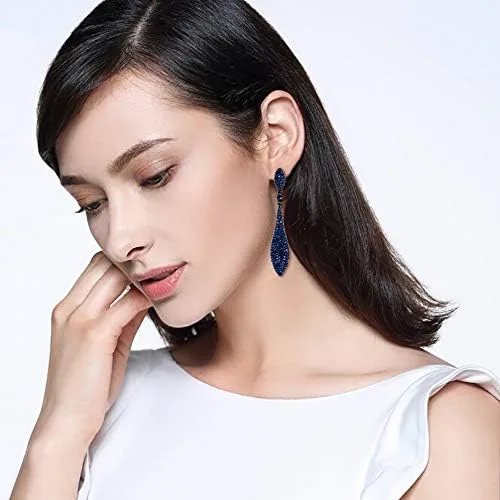 Vista 2 de EVER FAITH - Aretes largos de cristal austriaco para mujer, diseño de doble gota