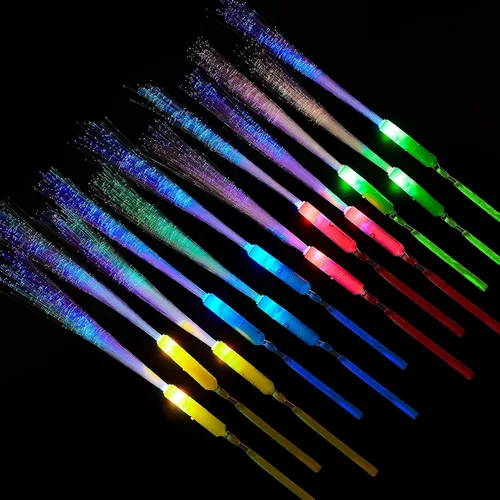 Kasyat Varita de fibra óptica de 10 piezas con luz LED de colores intermitentes para bodas, suministros de fiesta de neón (color clásico)