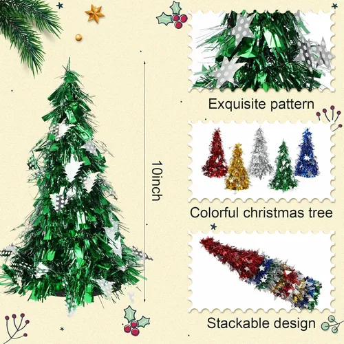 Vista 2 de Libima 12 piezas de mini árbol de Navidad de mesa metálico, mini árbol de Navidad artificial en miniatura de 10 pulgadas de escritorio, pequeños