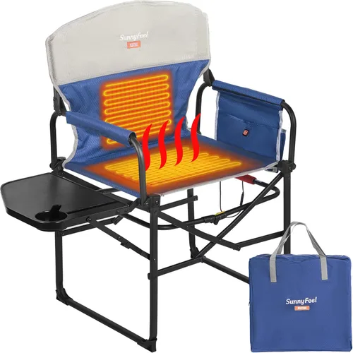 Vista 21 de SUNNYFEEL Silla de directores de campamento de gran tamaño de 500 libras resistente, silla plegable portátil con mesa auxiliar, bolsillo para playa