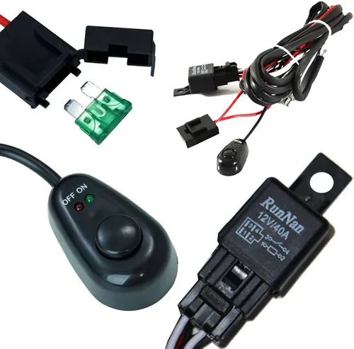 Vista 4 de iJDMTOY Kit de cables de arnés de relé de ajuste universal con interruptor de encendido/apagado de luz LED compatible con luz de conducción