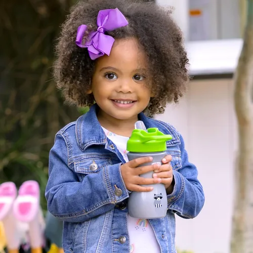 Vista 2 de Chicco Vaso para sorber de boquilla suave de 18 meses, botella de agua para niños pequeños de 12 onzas con diseño antiderrames, mango de fácil Verde