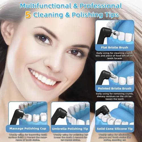 Vista 2 de Pulidor de dientes, removedor de placa para pulidor de dientes con luz LED, 5 modos de velocidad con kit de limpieza de dientes, 5 cabezales
