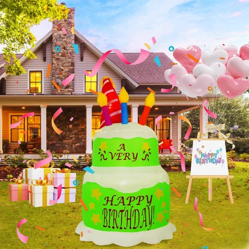 Vista 11 de HZGDEJTG Decoración inflable para fiesta de cumpleaños de 4 pies, decoración inflable con luces LED, adecuada para jardines, patios y césped.