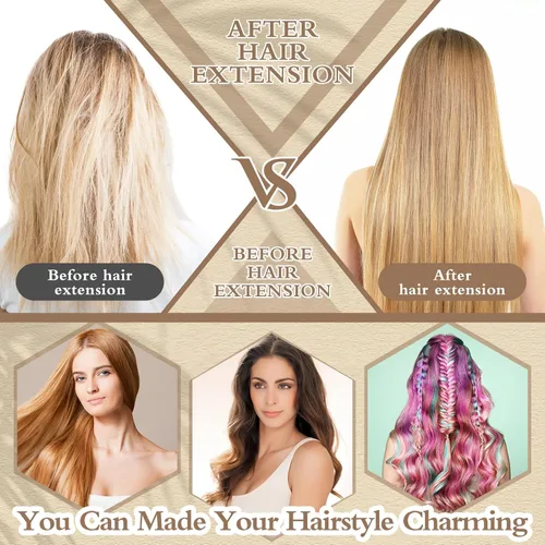 Vista 5 de Yuxung 2500 extensiones de cabello, micro anillos, enlaces y 5 rollos de extensiones de hilo de coser y 10 agujas C/J/I Kit para cabello humano