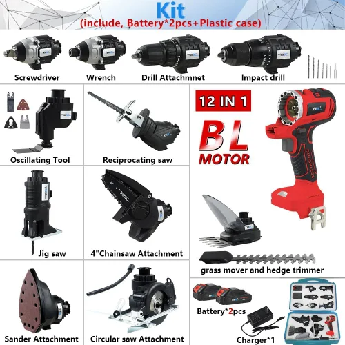 Vista 2 de NEWONE Juego de herramientas de 12 piezas 18V MAX MATRIX Kit combinado de herramientas eléctricas con taladro, con 2 baterías de 2.0Ah y cargador