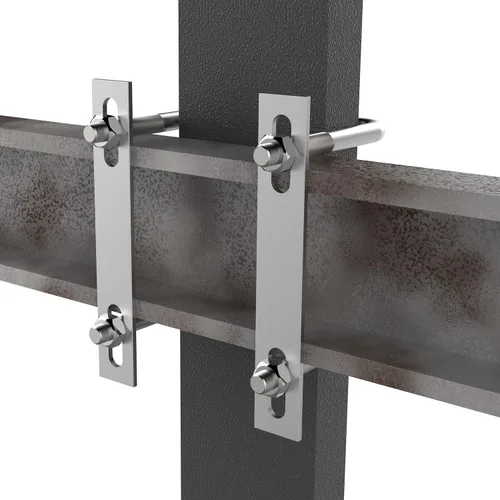 Vista 6 de Pernos en U cuadrados de acero inoxidable 304 de 2 "(50 mm) de ancho interior, 4.72 "(120 mm) de longitud inoxidable M10 con tuercas, placa