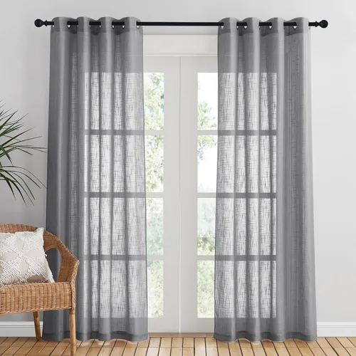 Vista 18 de Nicetown - Cortinas para puerta corredera transparentes de lino sintético de 100 pulgadas de ancho, para puerta de patio