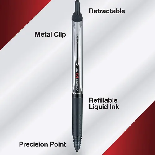 Vista 5 de Bolígrafos de punta de bola recargables y retráctiles Pilot Precise V5 RT, bolígrafos de punta extrafina 0.5 mm, negro, paquete de 12 - Ideal