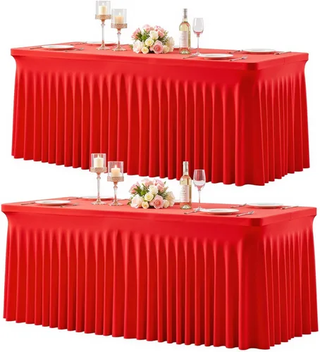 Vista 20 de Paquete de 2 manteles color azul bebé para mesas rectangulares de 6 pies, mantel ajustable de elastano, fundas de mesa elásticas de 6 pies, manteles