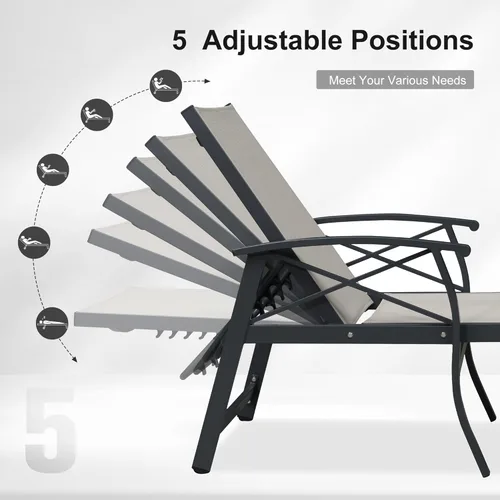 Vista 9 de PURPLE LEAF Oversized Chaise Lounge Chair Outdoor Set of 2 Extra Wide Pool Lounge Chairs 5 Adjustable Position with Armrests and Side Table Aluminum