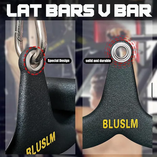 Vista 6 de BLUSLM LAT Pull Down Bar for Cable Machine, LAT Pulldown Attachments T-bar V-bar Cable Attachment for Gym, Back Tricep Strength Training Handle