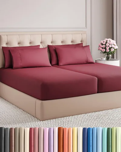 Vista 127 de Juego de sábanas Split King de 7 piezas, sábanas transpirables y refrescantes, sábanas de hotel, bolsillos profundos, ajuste fácil, suaves y sin