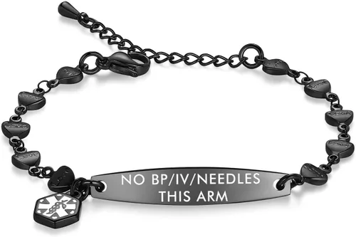 mnmoom Pulseras de alerta médica de corazón de moda para mujeres alérgicas a la pulsera de penicilina 6.5-8 pulgadas ajustable