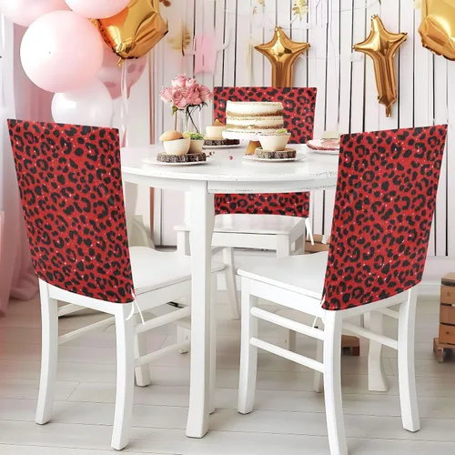 Vista 5 de Fake Glitter Leopard Print Red Decorative Seat Covers for Chairs for Home, Restaurant, Banquet Washable Decorative Chair Covers cubiertas