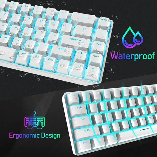 Vista 9 de Combo de teclado y mouse mecánicos 60% para juegos con mini ergonómico, anti-fantasma, retroiluminación múltiple de 68 teclas, 6400 DPI, ratones