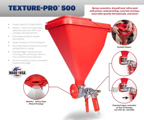 Vista 6 de WAL-Board Tools Texture Pro 500 - Pistola de tolva, fabricada en Estados Unidos, kit completo para textura de pared y techo, con válvula de control