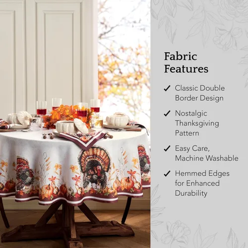Vista 3 de Elrene Home Fashions Autumn Heritage - Mantel de diseño de pavo, redondo de 70 pulgadas