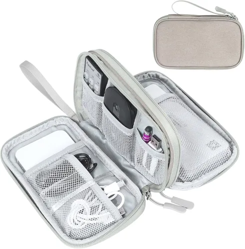 Vista 378 de FYY Organizador para accesorios electrónicos, para viajes, para cables, celular y cargadores, estuche portátil, impermeable, doble capa, bolsa