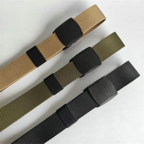 Vista 4 de Cinturón ajustable de nailon para hombre, correa de lona transpirable, cinturón táctico militar, cinturón de tela al aire libre con hebilla