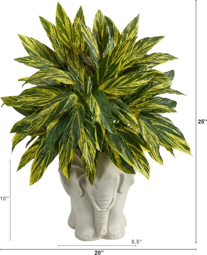 Vista 2 de Nearly Natural Planta artificial Tradescantia de 25 pulgadas en maceta con forma de elefante blanco (tacto real)